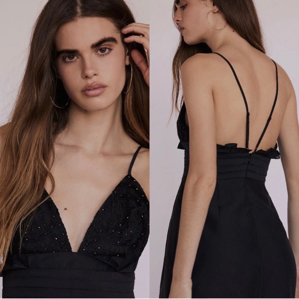 Free People We Go Together Black Beaded Backless Spaghetti-Strap Dress OB776961
